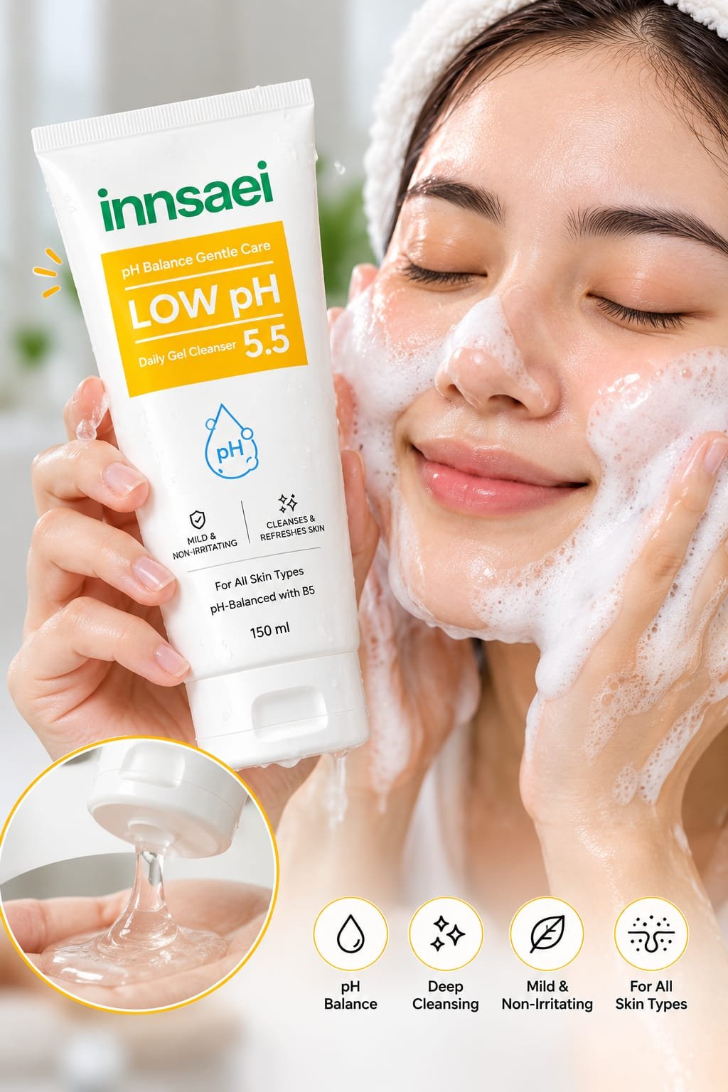 Innsaei Low pH Daily Gel Cleanser 5.5 – 150ml - Image 2