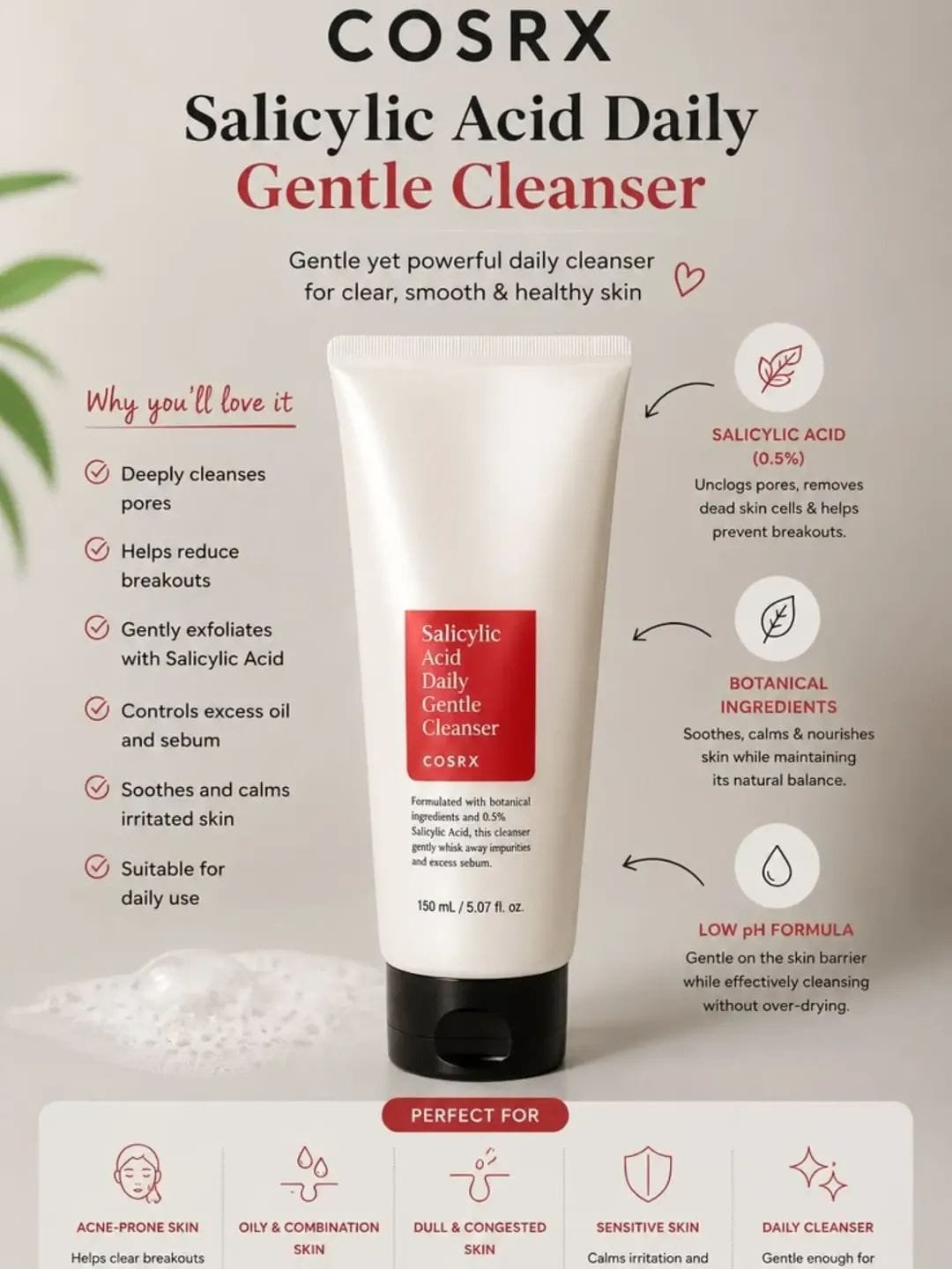 COSRX Salicylic Acid Daily Gentle Cleanser — 150ml - Image 2