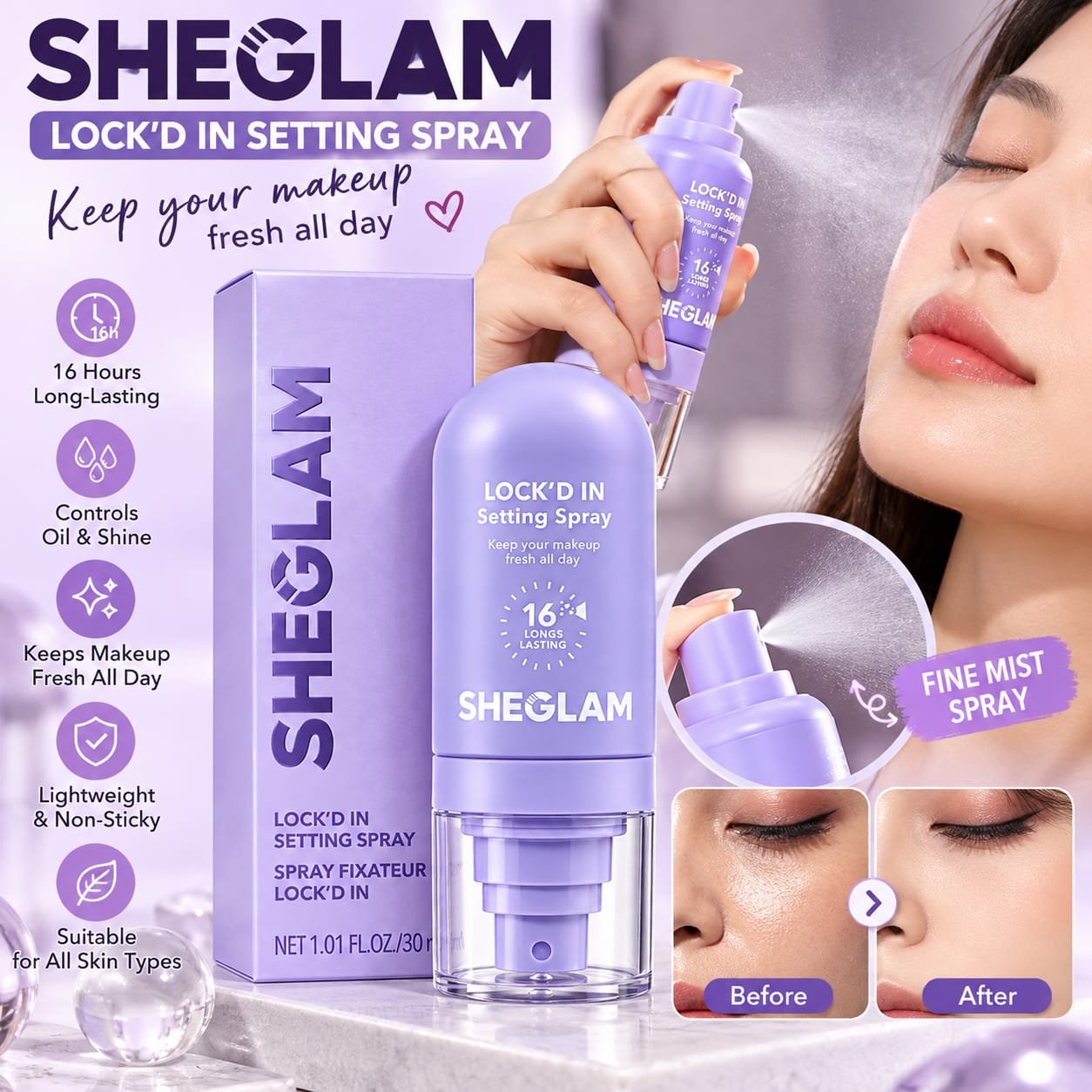 SHEGLAM LOCK’D IN Setting Spray – 30ml - Image 4